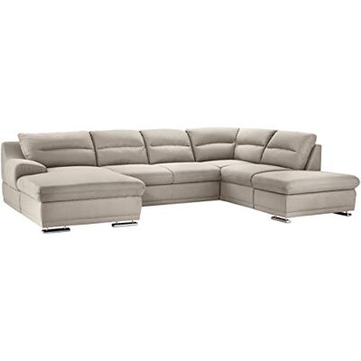 Mivano Wohnlandschaft Coast / Große Schlafcouch in U-Form / Mit Bettfunktion und Stauraum / Recamiere links und Ottomane rechts / 334 x 88 x 217 / Mikrofaser: sand Mivano Wohnlandschaft Coast / Große Schlafcouch in U-Form / Mit Bettfunktion und Stauraum / Recamiere links und Ottomane rechts / 334 x 88 x 217 / Mikrofaser: sand