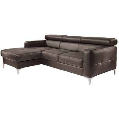 Mivano Ecksofa Sammy, Eckcouch in Lederoptik mit verstellbaren Kopfstützen und moderner Steppung, 227 x 74 x 187, Lederimitat, dunkelbraun Mivano Ecksofa Sammy, Eckcouch in Lederoptik mit verstellbaren Kopfstützen und moderner Steppung, 227 x 74 x 187, Lederimitat, dunkelbraun