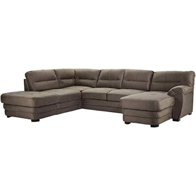 Mivano Wohnlandschaft Royale, Zeitloses Schlafsofa in U-Form mit Bettfunktion, Stauraum und hohen Rückenlehnen, 316 x 90 x 230, Mikrofaser, dunkelgrau Mivano Wohnlandschaft Royale, Zeitloses Schlafsofa in U-Form mit Bettfunktion, Stauraum und hohen Rückenlehnen, 316 x 90 x 230, Mikrofaser, dunkelgrau