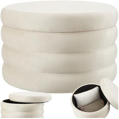 tectake ® Hocker mit Stauraum, XL Scandi Sitzhocker Samt Stoff, Pouf, Polsterhocker rund für Schminktisch, Wohnzimmer Möbel, als Flur Möbel, Stauhocker Wohnen, Ø 67 x 42 cm Samtoptik Creme-weiß tectake ® Hocker mit Stauraum, XL Scandi Sitzhocker Samt Stoff, Pouf, Polsterhocker rund für Schminktisch, Wohnzimmer Möbel, als Flur Möbel, Stauhocker Wohnen, Ø 67 x 42 cm Samtoptik Creme-weiß