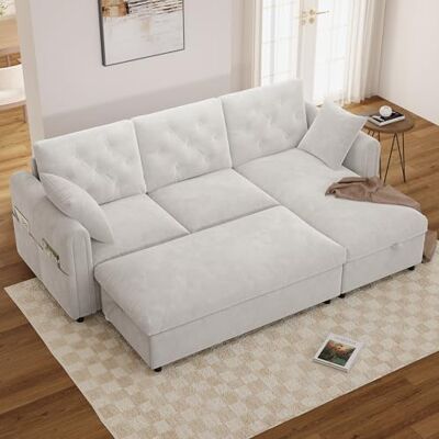 Merax Ecksofa mit Flexibler Ottomane & Hocker, Modulares L-Form Sofa mit 2 Bettkästen, beidseitig montierbar, Schlafsofa mit Seitentaschen & Knopfheftung, 3-Sitzer Couch, 219cm, Beige Merax Ecksofa mit Flexibler Ottomane & Hocker, Modulares L-Form Sofa mit 2 Bettkästen, beidseitig montierbar, Schlafsofa mit Seitentaschen & Knopfheftung, 3-Sitzer Couch, 219cm, Beige