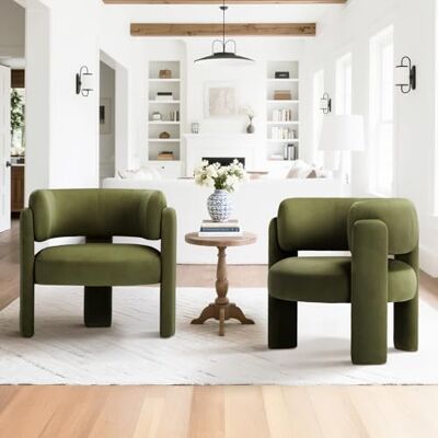COLAMY Modern Velvet Ohrensessel 2er Set, Gepolsterter Sessel Wohnzimmer, Bequemer Runder loungesessel mit 3 Beinen für Wohnzimmer, Schlafzimmer, Leseecke, Grün COLAMY Modern Velvet Ohrensessel 2er Set, Gepolsterter Sessel Wohnzimmer, Bequemer Runder loungesessel mit 3 Beinen für Wohnzimmer, Schlafzimmer, Leseecke, Grün