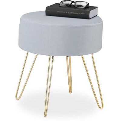 Relaxdays Samt-Hocker - 40x37cm - Grau und Gold - Schminktisch, Sessel, Hocker Relaxdays Samt-Hocker - 40x37cm - Grau und Gold - Schminktisch, Sessel, Hocker