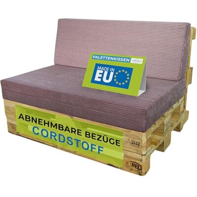 Pillows24 Palettenkissen 2er Set aus Cord, Abnehmbarer Bezug Sitzkissen & Rückenkissen für Europaletten 120x80, Weiche Palettenauflage für Haus, Garten, Balkon, Made in EU, Pflaume Pillows24 Palettenkissen 2er Set aus Cord, Abnehmbarer Bezug Sitzkissen & Rückenkissen für Europaletten 120x80, Weiche Palettenauflage für Haus, Garten, Balkon, Made in EU, Pflaume