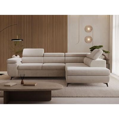 GRAINGOLD Argon L Ecksofa modern mit Bettfunktion, 255x190 cm, L-Form Sofa, Schlafcouch für Wohnzimmer, Velvet-Stoff, 4-Sitzer Eckcouch, Ecksofa mit Bettkasten (Beige, Rechts) GRAINGOLD Argon L Ecksofa modern mit Bettfunktion, 255x190 cm, L-Form Sofa, Schlafcouch für Wohnzimmer, Velvet-Stoff, 4-Sitzer Eckcouch, Ecksofa mit Bettkasten (Beige, Rechts)