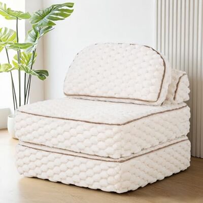COLAMY Klappbares Sofa-Bett, 3-in-1 verwandelbarer Sessel mit Kissen, Rückenstütze, Kuschelstoff-Floor-Couch für Erwachsene, knochenloses Sofa für Wohnzimmer, Schlafzimmer, Apartment, Beige COLAMY Klappbares Sofa-Bett, 3-in-1 verwandelbarer Sessel mit Kissen, Rückenstütze, Kuschelstoff-Floor-Couch für Erwachsene, knochenloses Sofa für Wohnzimmer, Schlafzimmer, Apartment, Beige