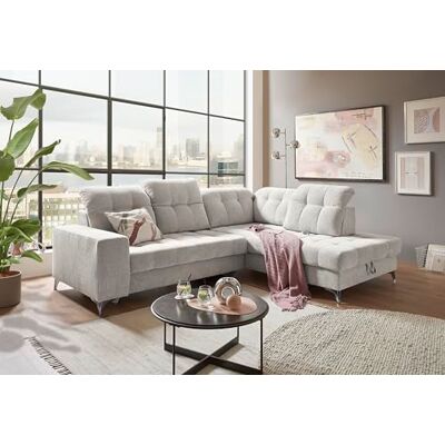 Stella Trading Ecksofa Varadero in Pearl – Eckcouch in L-Form mit 5 verstellbaren Kopfstützen, elektrischer Systemverstellung, manueller Sitztiefenverstellung, USB-Anschluss & großem Bettkasten Stella Trading Ecksofa Varadero in Pearl – Eckcouch in L-Form mit 5 verstellbaren Kopfstützen, elektrischer Systemverstellung, manueller Sitztiefenverstellung, USB-Anschluss & großem Bettkasten