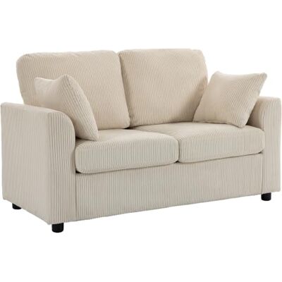 HOMCOM 2-Sitzer Corduroy Velvet Sofa 144 cm Modern 2 Kissen Beige Wohnzimmersofa, breite gepolsterte Sitzfläche, dicke Federpolsterung, für Schlafzimmer, Wohnung, kleine Räume HOMCOM 2-Sitzer Corduroy Velvet Sofa 144 cm Modern 2 Kissen Beige Wohnzimmersofa, breite gepolsterte Sitzfläche, dicke Federpolsterung, für Schlafzimmer, Wohnung, kleine Räume