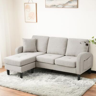 Merax Ecksofa 3-Sitzer Sofa mit Chaiselongue und Kunststoffbeine, Eckcouch in L-Form aus Baumwoll-Leinenstoff, Kleine Couch für Wohnzimmer/Wohnung, 166 x 118 x 77 cm, Beige Merax Ecksofa 3-Sitzer Sofa mit Chaiselongue und Kunststoffbeine, Eckcouch in L-Form aus Baumwoll-Leinenstoff, Kleine Couch für Wohnzimmer/Wohnung, 166 x 118 x 77 cm, Beige