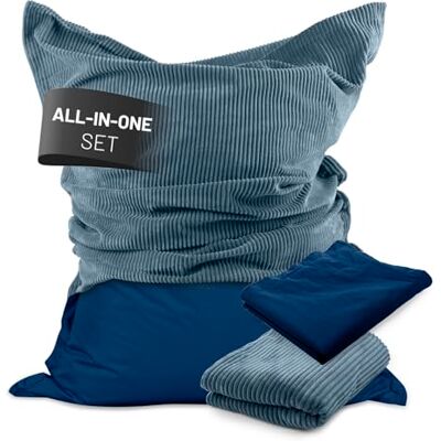 Lumaland Sitzsack Classic XXL All-in-One Set Riesen Sitzsack XXL mit Cord & Outdoor Bezug für drinnen & draußen Sofa Sessel mit im Innensack sicher verpackter EPS-Füllung – Hüllen Easy wechselbar Lumaland Sitzsack Classic XXL All-in-One Set Riesen Sitzsack XXL mit Cord & Outdoor Bezug für drinnen & draußen Sofa Sessel mit im Innensack sicher verpackter EPS-Füllung – Hüllen Easy wechselbar