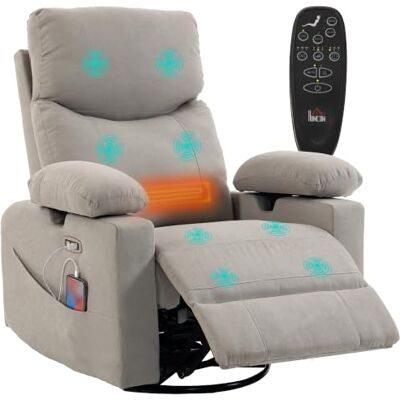 HOMCOM Elektrischer Relaxsessel Fernsehsessel mit Massage & Wärme, Hellgrau 270° Drehbar Massagesessel mit Liege- und Schaukelfunktion, 3D-Armlehnen, USB-C- und USB-Anschlüsse, Verstellbarer Kopfstütze HOMCOM Elektrischer Relaxsessel Fernsehsessel mit Massage & Wärme, Hellgrau 270° Drehbar Massagesessel mit Liege- und Schaukelfunktion, 3D-Armlehnen, USB-C- und USB-Anschlüsse, Verstellbarer Kopfstütze