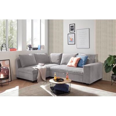 Stella Trading Ecksofa L-Form aus Cordstoff mit Schlaffunktion, hellgrau (Dove) – Liegefläche 147 × 207 cm, Breite 243 cm, Sitzhöhe 45 cm, Modell MIRA Stella Trading Ecksofa L-Form aus Cordstoff mit Schlaffunktion, hellgrau (Dove) – Liegefläche 147 × 207 cm, Breite 243 cm, Sitzhöhe 45 cm, Modell MIRA
