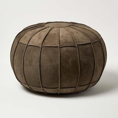 Homescapes Braune Leder & Wildleder Runde Pouffe Fußhocker Homescapes Braune Leder & Wildleder Runde Pouffe Fußhocker