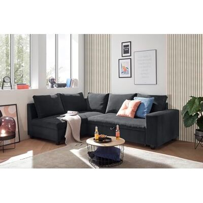 Stella Trading Ecksofa L-Form aus Cordstoff mit Schlaffunktion, schwarz (Black) – Liegefläche 147 × 207 cm, Breite 243 cm, Sitzhöhe 45 cm, Modell MIRA Stella Trading Ecksofa L-Form aus Cordstoff mit Schlaffunktion, schwarz (Black) – Liegefläche 147 × 207 cm, Breite 243 cm, Sitzhöhe 45 cm, Modell MIRA