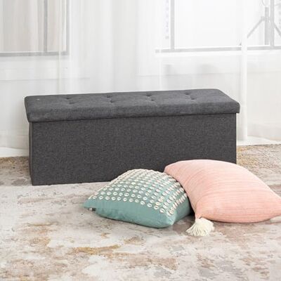FurnitureR Stoffbank für Kinderzimmer, Ottoman am Ende des Bettes, Fußhocker, Aufbewahrungstruhe innen mit abnehmbarem Fach, Grau, 110 x 38 x 38 cm FurnitureR Stoffbank für Kinderzimmer, Ottoman am Ende des Bettes, Fußhocker, Aufbewahrungstruhe innen mit abnehmbarem Fach, Grau, 110 x 38 x 38 cm