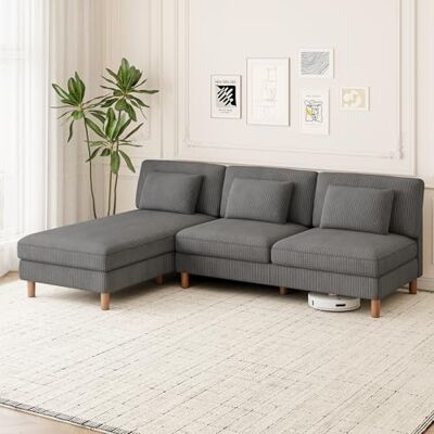 Vesgantti Cord 3 Sitzer Sofa mit Chaiselongue, 249 cm langes L-förmiges Ecksofa mit 3 Kissen, Kombination Sofa Deal für Wohnzimmer, Schlafzimmer und Büro, werkzeuglose Montage Vesgantti Cord 3 Sitzer Sofa mit Chaiselongue, 249 cm langes L-förmiges Ecksofa mit 3 Kissen, Kombination Sofa Deal für Wohnzimmer, Schlafzimmer und Büro, werkzeuglose Montage