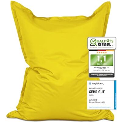 Lumaland Riesen-Sitzsack in Birnenform, XXL, 380 l, mit Füllung, wasserdicht, für drinnen und draußen, ideal für Wohnzimmer, Garten und Terrasse, 140 x 180 cm, Gelb Lumaland Riesen-Sitzsack in Birnenform, XXL, 380 l, mit Füllung, wasserdicht, für drinnen und draußen, ideal für Wohnzimmer, Garten und Terrasse, 140 x 180 cm, Gelb