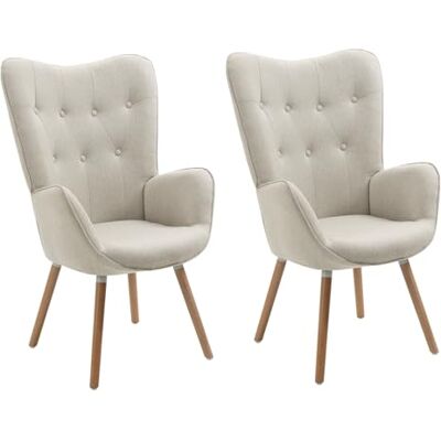 MEUBLE COSY Sessel 2er Relaxsessel Lehnstühle Polstersessel Einzelsofa mit Holzbein Ohrensessel für Wohnzimmer Schlafzimmer Büro Vanity, Stoff, Beige MEUBLE COSY Sessel 2er Relaxsessel Lehnstühle Polstersessel Einzelsofa mit Holzbein Ohrensessel für Wohnzimmer Schlafzimmer Büro Vanity, Stoff, Beige