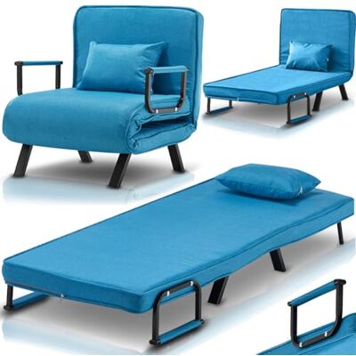 Shally Dogan Schlafsofa für Einzelbett, 3-in-1, umwandelbarer Sessel, Chaise Lounge, gepolsterter Sitz, weicher Sitz, Abnehmbarer Bezug, atmungsaktiver Stoff, platzsparender Relax-Sessel (blau) Shally Dogan Schlafsofa für Einzelbett, 3-in-1, umwandelbarer Sessel, Chaise Lounge, gepolsterter Sitz, weicher Sitz, Abnehmbarer Bezug, atmungsaktiver Stoff, platzsparender Relax-Sessel (blau)