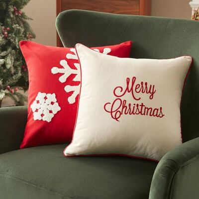 Sonive 2 Stück Weihnachten Kissenbezüge 45x45cm(18x18 in), Frohe Weihnachten & Schneeflocken Dekokissen Weiche Kissenhülle für Sofa Deko Weihnachten Feiertag Dekoration Sonive 2 Stück Weihnachten Kissenbezüge 45x45cm(18x18 in), Frohe Weihnachten & Schneeflocken Dekokissen Weiche Kissenhülle für Sofa Deko Weihnachten Feiertag Dekoration
