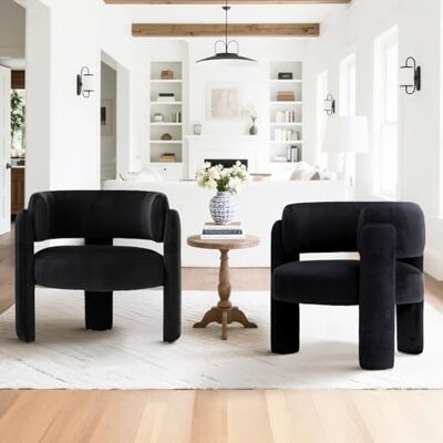 COLAMY Modern Velvet Ohrensessel 2er Set, Gepolsterter Sessel Wohnzimmer, Bequemer Runder loungesessel mit 3 Beinen für Wohnzimmer, Schlafzimmer, Leseecke, Schwarz COLAMY Modern Velvet Ohrensessel 2er Set, Gepolsterter Sessel Wohnzimmer, Bequemer Runder loungesessel mit 3 Beinen für Wohnzimmer, Schlafzimmer, Leseecke, Schwarz