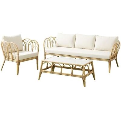 DRW 3-Sitzer-Sofa-Set + 2 Sessel und Tisch aus Aluminium und Rattan in Natur, 71 x 212 x 79 cm DRW 3-Sitzer-Sofa-Set + 2 Sessel und Tisch aus Aluminium und Rattan in Natur, 71 x 212 x 79 cm