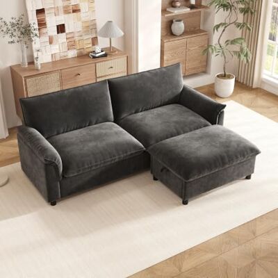 Merax Ecksofa L-Form 2-Sitzer Cloud Sofa mit Stauraum, Modulare Couch mit Flexibler Ottomane, Kleines Schlafsofa Polstersofa mit hoher Rückenlehne für Wohnzimmer, 216cm, Grau Merax Ecksofa L-Form 2-Sitzer Cloud Sofa mit Stauraum, Modulare Couch mit Flexibler Ottomane, Kleines Schlafsofa Polstersofa mit hoher Rückenlehne für Wohnzimmer, 216cm, Grau