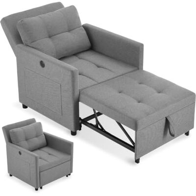 tectake ® Schlafsessel 3in1, 6-Fach verstellbare Rückenlehne, 82 x 80 x 86cm Belastbarkeit 150 kg, inkl. Ladestation für USB-A und USB-C, 2 große Seitentaschen, Liegesessel, Lounger, Gästebett grau tectake ® Schlafsessel 3in1, 6-Fach verstellbare Rückenlehne, 82 x 80 x 86cm Belastbarkeit 150 kg, inkl. Ladestation für USB-A und USB-C, 2 große Seitentaschen, Liegesessel, Lounger, Gästebett grau