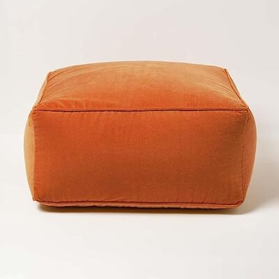 Homescapes Sitzpouf Samt orange 60x60x27 cm, Sitzsack quadratisch, Sitzquader Bodenkissen Baumwollsamt Homescapes Sitzpouf Samt orange 60x60x27 cm, Sitzsack quadratisch, Sitzquader Bodenkissen Baumwollsamt