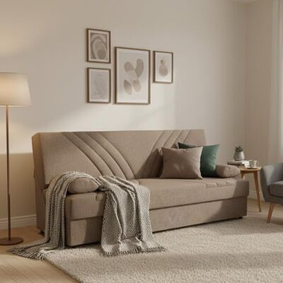 Dmora Schlafsofa Ramon 3-Sitzer 181x81 cm Beige, Stauraum Dmora Schlafsofa Ramon 3-Sitzer 181x81 cm Beige, Stauraum