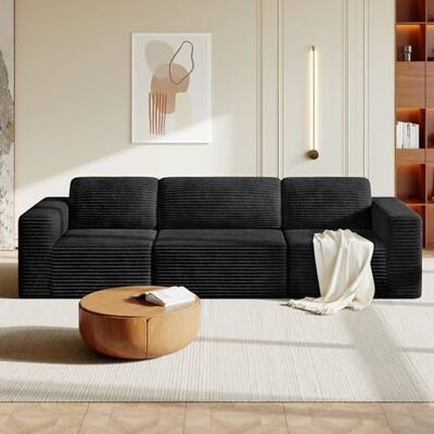 Vesgantti 303cm Groß Modulares Ecksofa mit Schlaffunktion, Cord, Schwarz Vollmodulares 3-Sitzer Sofa, Taschenfederkern & 35D Komfortschaum, flexible Modul-Kombination, extra tiefe Sitzfläche Vesgantti 303cm Groß Modulares Ecksofa mit Schlaffunktion, Cord, Schwarz Vollmodulares 3-Sitzer Sofa, Taschenfederkern & 35D Komfortschaum, flexible Modul-Kombination, extra tiefe Sitzfläche