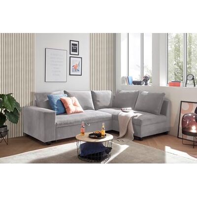 Stella Trading Ecksofa L-Form aus Cordstoff mit Schlaffunktion, hellgrau (Dove) – Liegefläche 147 × 207 cm, Breite 243 cm, Sitzhöhe 45 cm, Modell MIRA Stella Trading Ecksofa L-Form aus Cordstoff mit Schlaffunktion, hellgrau (Dove) – Liegefläche 147 × 207 cm, Breite 243 cm, Sitzhöhe 45 cm, Modell MIRA