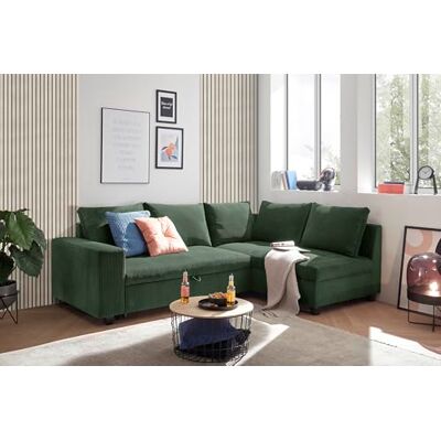 Stella Trading Ecksofa L-Form aus Cordstoff mit Schlaffunktion, grün (Wintermoss) – Liegefläche 147 × 207 cm, Breite 243 cm, Sitzhöhe 45 cm, Modell MIRA Stella Trading Ecksofa L-Form aus Cordstoff mit Schlaffunktion, grün (Wintermoss) – Liegefläche 147 × 207 cm, Breite 243 cm, Sitzhöhe 45 cm, Modell MIRA