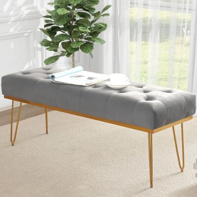 Shally Dogan Sitzbank aus Stoff, Sitzbank für Schlafzimmer, Ottomane mit hochdichter Polsterung, Mehrzweck-Eingangsbereich, ideal für Schlafzimmer, Wohnzimmer, Grau Shally Dogan Sitzbank aus Stoff, Sitzbank für Schlafzimmer, Ottomane mit hochdichter Polsterung, Mehrzweck-Eingangsbereich, ideal für Schlafzimmer, Wohnzimmer, Grau
