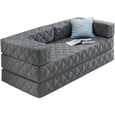 Traumnacht Schlafsofa und Gästesofa mit Schlaffunktion 175x80x65 cm – Grau mit 2 Spitzkissen, abnehmbarer Bezug, für Kinder und Erwachsene Traumnacht Schlafsofa und Gästesofa mit Schlaffunktion 175x80x65 cm – Grau mit 2 Spitzkissen, abnehmbarer Bezug, für Kinder und Erwachsene