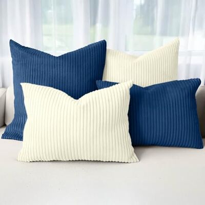 Amilian Dekokissen 4er Set mit Füllung – Sofakissen Set 2x 50x50 cm & 2x 35x45 cm – Weiche Zierkissen, Couchkissen für Sofa Mitternachtsblau/Lichtblüte Amilian Dekokissen 4er Set mit Füllung – Sofakissen Set 2x 50x50 cm & 2x 35x45 cm – Weiche Zierkissen, Couchkissen für Sofa Mitternachtsblau/Lichtblüte
