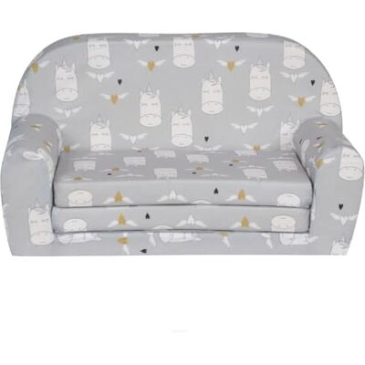 FORTISLINE Kindersofa MINI ausklappbar 78 x 40 x 45 cm Kindercouch aus Mikrofaser mit Liegefläche 104 cm, abnehmbarem waschbarem Bezug, Oeko-TEX Standard 100, Einhorn Grau FORTISLINE Kindersofa MINI ausklappbar 78 x 40 x 45 cm Kindercouch aus Mikrofaser mit Liegefläche 104 cm, abnehmbarem waschbarem Bezug, Oeko-TEX Standard 100, Einhorn Grau