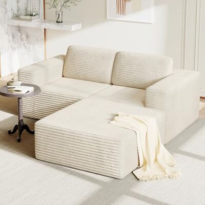 Vesgantti 202 cm Modulares Ecksofa L-Form, 2-Sitzer Cord Sofa mit Federkern, Extra Tiefe Sitzfläche, Komfortables Polstersofa mit Ottomane, Ohne Montage, Rutschfester Boden, Beige Vesgantti 202 cm Modulares Ecksofa L-Form, 2-Sitzer Cord Sofa mit Federkern, Extra Tiefe Sitzfläche, Komfortables Polstersofa mit Ottomane, Ohne Montage, Rutschfester Boden, Beige
