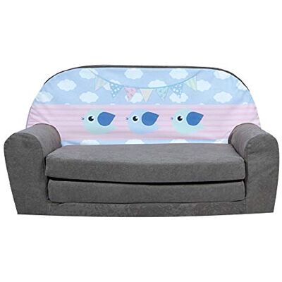 FORTISLINE Kindersofa MINI ausklappbar 78 x 40 x 45 cm Kindercouch aus Mikrofaser mit Liegefläche 104 cm, abnehmbarem waschbarem Bezug, Oeko-TEX Standard 100 Birds II FORTISLINE Kindersofa MINI ausklappbar 78 x 40 x 45 cm Kindercouch aus Mikrofaser mit Liegefläche 104 cm, abnehmbarem waschbarem Bezug, Oeko-TEX Standard 100 Birds II