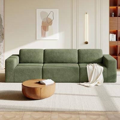 Vesgantti 303cm Groß Modulares Ecksofa mit Schlaffunktion, Cord, Grün Vollmodulares 3-Sitzer Sofa, Taschenfederkern & 35D Komfortschaum, flexible Modul-Kombination, extra tiefe Sitzfläche Vesgantti 303cm Groß Modulares Ecksofa mit Schlaffunktion, Cord, Grün Vollmodulares 3-Sitzer Sofa, Taschenfederkern & 35D Komfortschaum, flexible Modul-Kombination, extra tiefe Sitzfläche