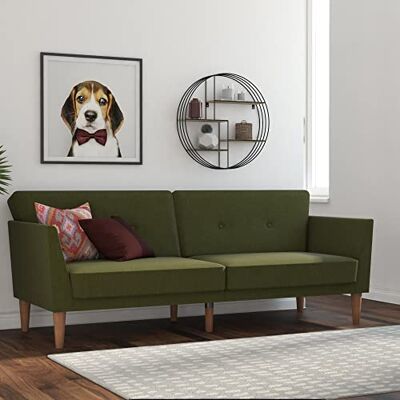 Novogratz Regal Futon Schlafsofa Grün, Leinenbezug, 3‑Sitzer 205x86x81 cm Novogratz Regal Futon Schlafsofa Grün, Leinenbezug, 3‑Sitzer 205x86x81 cm