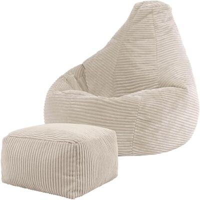 Icon Dalton Sitzsack Kinder mit Hocker, Beige, Flauschiger Cord Stoff, Sitzsack Cord mit Füllung, Bequemer Kinder Gaming Sessel, Kuschelsessel, Lese Sessel, Schlafzimmer, Kinderzimmer, Spielzimmer Icon Dalton Sitzsack Kinder mit Hocker, Beige, Flauschiger Cord Stoff, Sitzsack Cord mit Füllung, Bequemer Kinder Gaming Sessel, Kuschelsessel, Lese Sessel, Schlafzimmer, Kinderzimmer, Spielzimmer