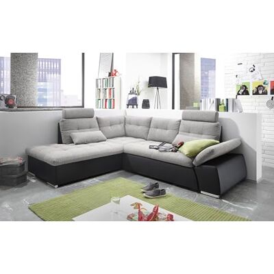 Stella Trading JAKARTA Ecksofa mit Schlaffunktion und Stoffbezug, Schwarz / Silber Ausziehbares Schlafsofa mit steckbaren Kopfstützen & Kissen 260 x 103 x 219 cm (B/H/T) Links Stella Trading JAKARTA Ecksofa mit Schlaffunktion und Stoffbezug, Schwarz / Silber Ausziehbares Schlafsofa mit steckbaren Kopfstützen & Kissen 260 x 103 x 219 cm (B/H/T) Links