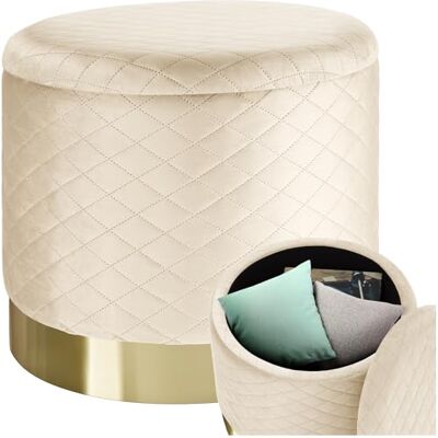 tectake ® Sitzhocker mit Stauraum, Samt Sitzbox, Hocker rund, Pouf, Sitzpouf, Aufbewahrungsbox mit Deckel, als Schminktisch Stuhl, Zimmer Deko, für Sessel Wohnzimmer oder Flurgarderobe Creme tectake ® Sitzhocker mit Stauraum, Samt Sitzbox, Hocker rund, Pouf, Sitzpouf, Aufbewahrungsbox mit Deckel, als Schminktisch Stuhl, Zimmer Deko, für Sessel Wohnzimmer oder Flurgarderobe Creme