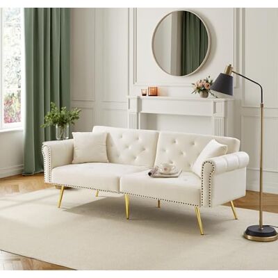 Merax Schlafsofa 2-Sitzer mit Verstellbarer Rückenlehne – Bequemes Sofa Bett mit Kissen für Wohnzimmer, Gästezimmer & kleine Räume Merax Schlafsofa 2-Sitzer mit Verstellbarer Rückenlehne – Bequemes Sofa Bett mit Kissen für Wohnzimmer, Gästezimmer & kleine Räume