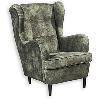 Stella Trading OSKAR 3 Ohrensessel mit geknöpfter Polsterung, Moosgrün Vintage Wohnzimmer Sessel mit Massivholz Füßen 78 x 102 x 98 cm (B/H/T) Stella Trading OSKAR 3 Ohrensessel mit geknöpfter Polsterung, Moosgrün Vintage Wohnzimmer Sessel mit Massivholz Füßen 78 x 102 x 98 cm (B/H/T)
