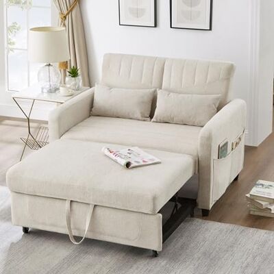Merax Sofabett mit Schlaffunktion, ausziehbares Zweisitzer Schlafsofa, mit verstellbare Rückenlehne, atmungsaktiver Baumwoll-Leinen-Stoff, inkl. Kissen, für Wohnzimmer & Schlafzimmer, Beige Merax Sofabett mit Schlaffunktion, ausziehbares Zweisitzer Schlafsofa, mit verstellbare Rückenlehne, atmungsaktiver Baumwoll-Leinen-Stoff, inkl. Kissen, für Wohnzimmer & Schlafzimmer, Beige
