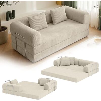 skølm Lofn Schlafsofa 2-Sitzer 200 cm, Cord Beige, mit 2 Kissen, Klappsofa Ausklappbare Couch zum Bodensofa, modulare Vollschaumcouch mit Stahlgestell, Cordsofa Wohnzimmer, vakuumverpackt, Klappsofa skølm Lofn Schlafsofa 2-Sitzer 200 cm, Cord Beige, mit 2 Kissen, Klappsofa Ausklappbare Couch zum Bodensofa, modulare Vollschaumcouch mit Stahlgestell, Cordsofa Wohnzimmer, vakuumverpackt, Klappsofa