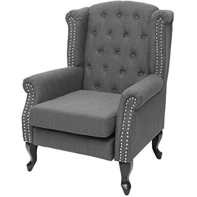 Mendler Sessel Chesterfield Stoff/Textil dunkelgrau ohne Ottomane Relaxsessel, Clubsessel, Ohrensessel, wasserabweisend Mendler Sessel Chesterfield Stoff/Textil dunkelgrau ohne Ottomane Relaxsessel, Clubsessel, Ohrensessel, wasserabweisend