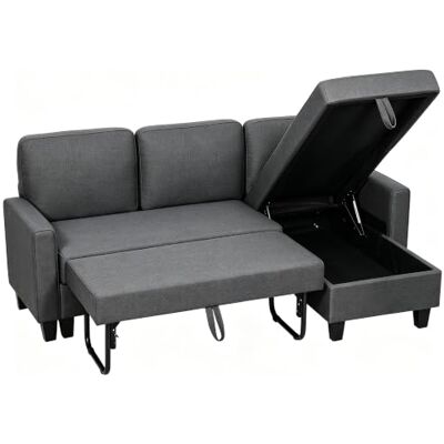 HOMCOM Ecksofa mit Schlaffunktion L-Form Sofa mit Bettkasten Dunkelgrau 3-Sitzer, Leinenoptik, Ausziehbares Schlafsofa, Verwandelbarer Chaiselongue, Wohnung, Wohnzimmer HOMCOM Ecksofa mit Schlaffunktion L-Form Sofa mit Bettkasten Dunkelgrau 3-Sitzer, Leinenoptik, Ausziehbares Schlafsofa, Verwandelbarer Chaiselongue, Wohnung, Wohnzimmer